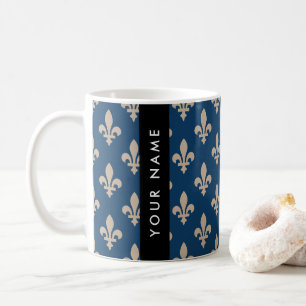 Mug Fleur de Lis, Beige sur Bleu Nuit, Royal, Votre No