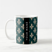 Mug Fleur de Lis, Beige sur Vert, Royal, Votre Nom (Gauche)