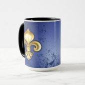 Mug Fleur de lis dorée sur fond bleu (Devant gauche)