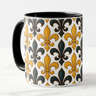 Mug Fleur de lis Motif de couleur noire jaune