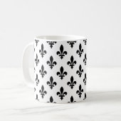 Mug Fleur de Lis Motif, Royal French, Noir sur Blanc (Devant gauche)
