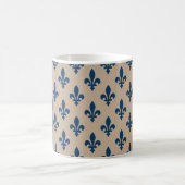 Mug Fleur de Lis, Navy Blue on Beige, Royal, Your Name (Centre)