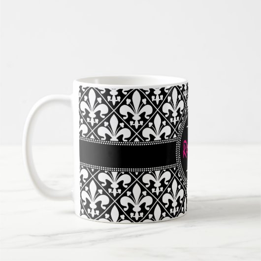 Mug Fleur de Lis Nom et monogramme français classique (Gauche)