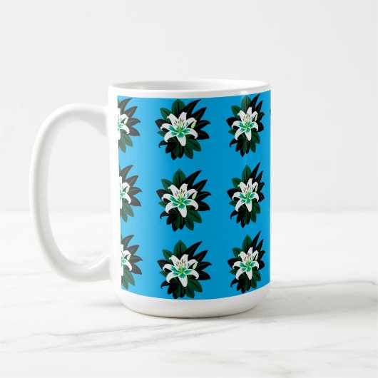 Mug Fleur de lys blanche avec feuilles vert foncé (Gauche)