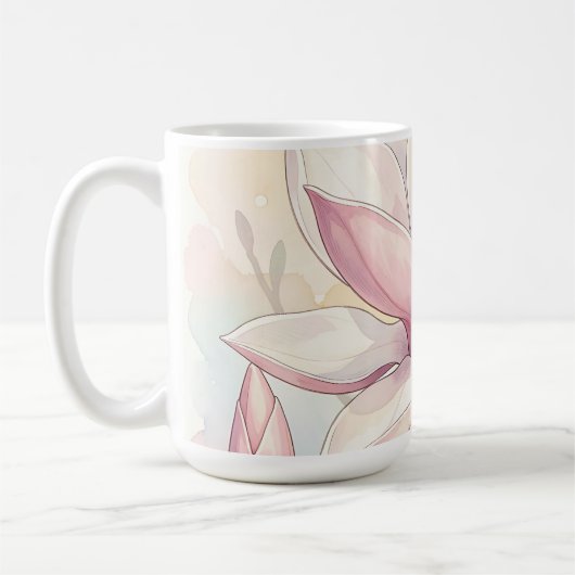 Mug Fleur de magnolia rose délicate à l'aquarelle (Gauche)