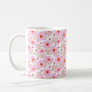 Mug Fleur de marguerite rose vintage sur blanc