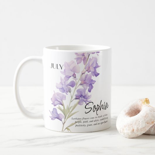 Mug Fleur de mois de naissance personnalisée de juille (Avec donut)