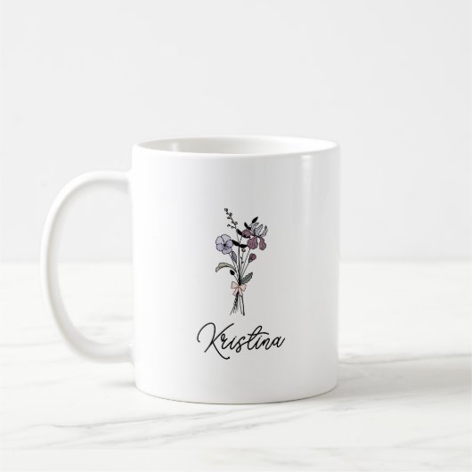 Mug Fleur de naissance de février & Nom en écriture él (Gauche)