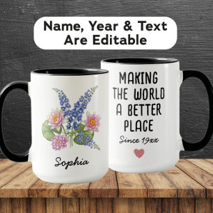 Mug Fleur de naissance de juillet personnalisée - Nom 
