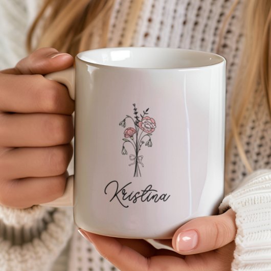 Mug Fleur de naissance de mars & Nom en écriture éléga