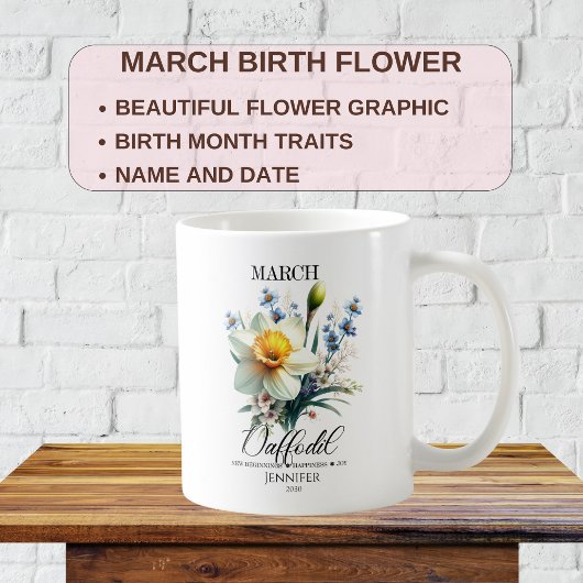 Mug Fleur de naissance de mars personnalisable Narciss