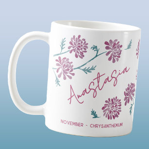 Mug Fleur de naissance de novembre Nom personnalisé Ch