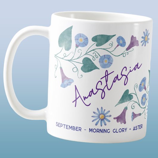 Mug Fleur de naissance de septembre Nom personnalisé V