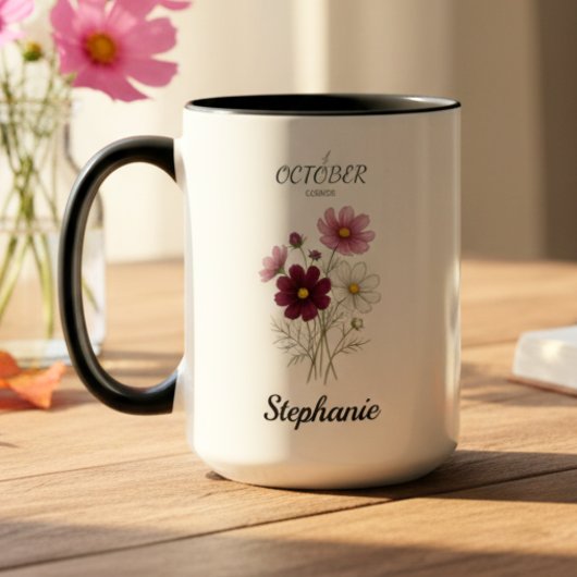 Mug Fleur de naissance d'octobre Cosmos Anniversaire