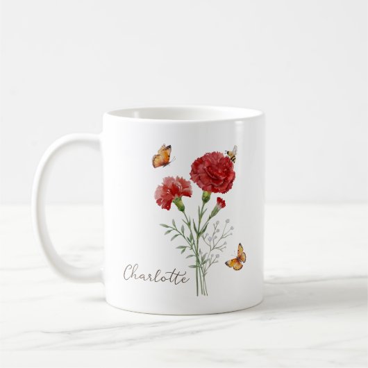 Mug Fleur de naissance du mois de l'œillet (Gauche)
