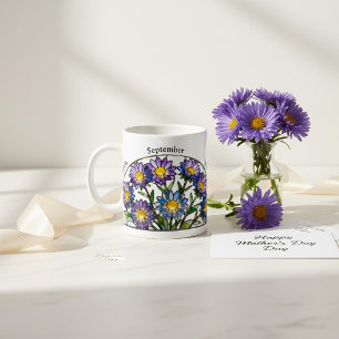 Mug Fleur de Naissance en Verre Coloré Septembre Aster