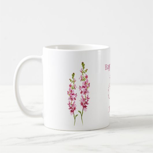 Mug Fleur de naissance juillet Larkspur Aquarelle Flor (Gauche)