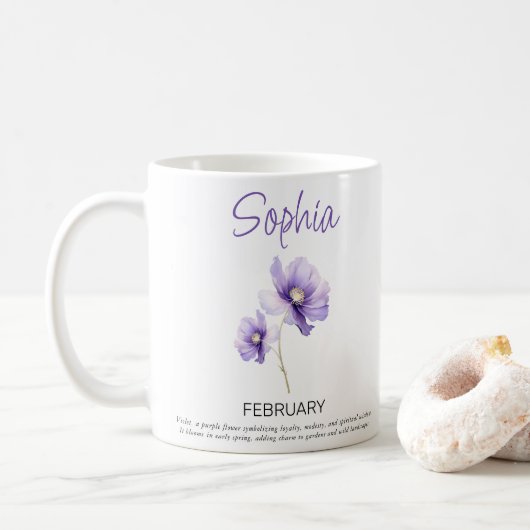 Mug Fleur de naissance personnalisée de février (Avec donut)