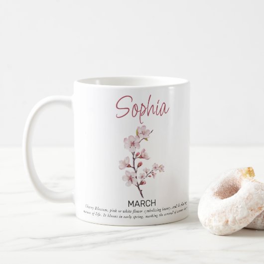 Mug Fleur de naissance personnalisée de mars  (Avec donut)