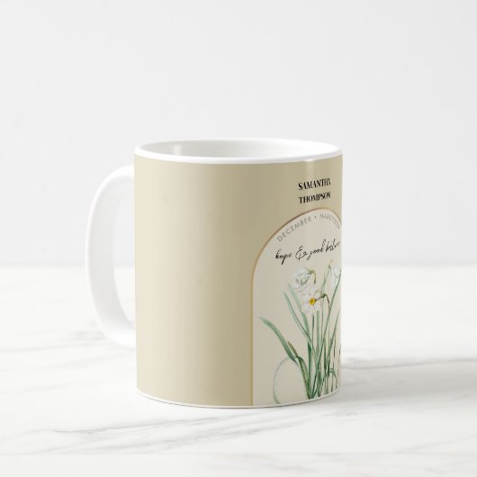 Mug Fleur de naissance personnalisée Mois Décembre Nar (Devant gauche)