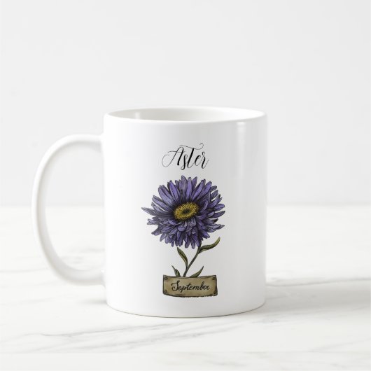 Mug Fleur de naissance SEPTEMBRE Anniversaire Violet A (Gauche)