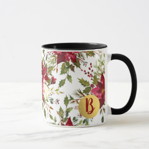 Mug Fleur de Noël Poinsettia Fête de Noël Baie de Houx