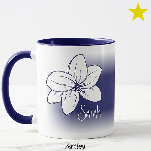 Mug Fleur de nom personnalisé dessinée à la main en bl