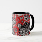 Mug Fleur de Paisley Rouge Noir et Blanc Bohème Boho (Devant droit)