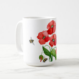 Mug Fleur de pavot écarlate délicate et bourdons