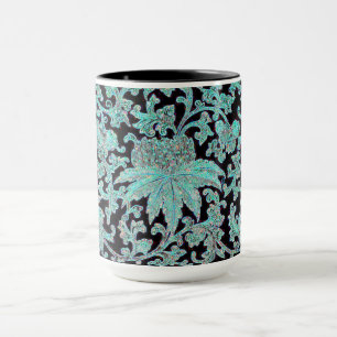 Mug Fleur de pivoine turquoise noir motif vintage