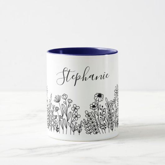 Mug Fleur de Plante de la nature noire et blanche mode (Centre)