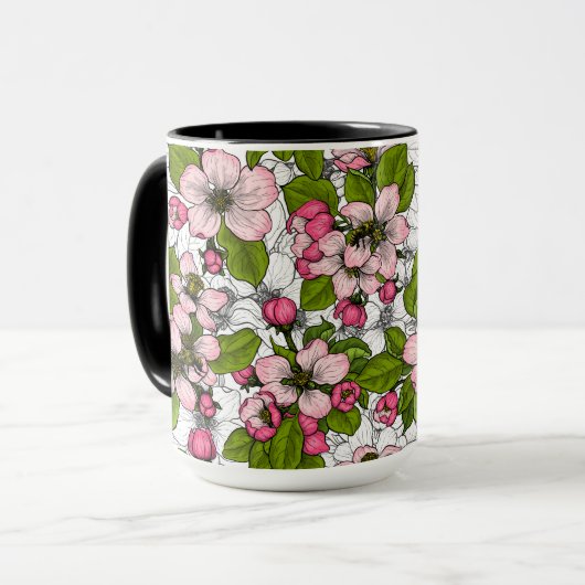 Mug Fleur de pomme sur blanc (Devant gauche)