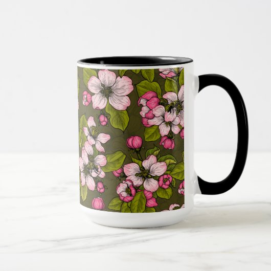 Mug Fleur de pomme sur vert foncé (Droite)