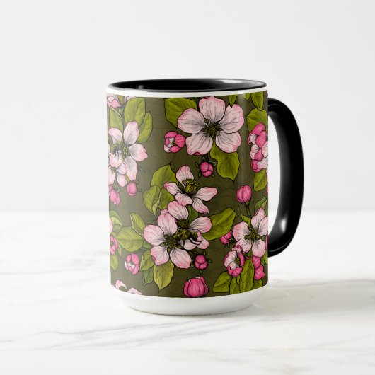 Mug Fleur de pomme sur vert foncé (Devant droit)