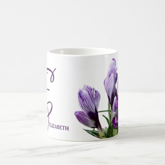 Mug Fleur de printemps mauve Elizabeth nom monogramme (Centre)