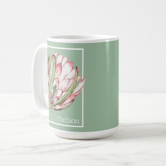 Mug Fleur de Protea tropicale sur vert (Devant gauche)