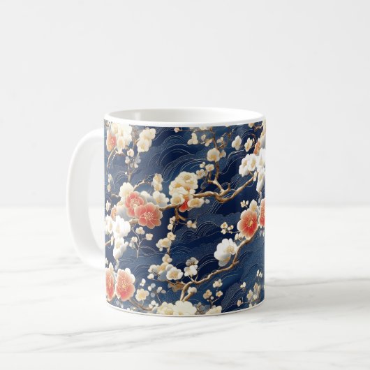 Mug Fleur de prune rouge et blanche (Devant gauche)
