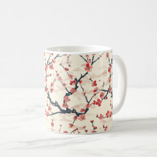 Mug Fleur de prunier rouge corail japonais Motif de va