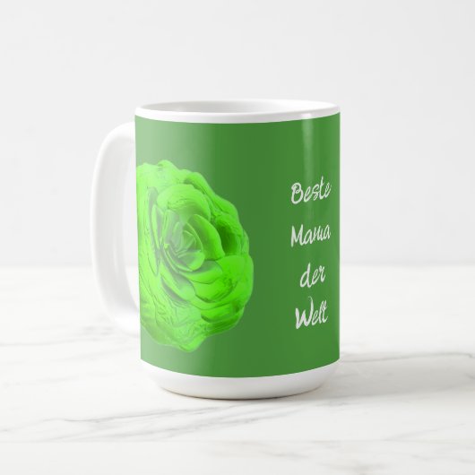 Mug Fleur de rose en vert, effet 3D (Devant gauche)
