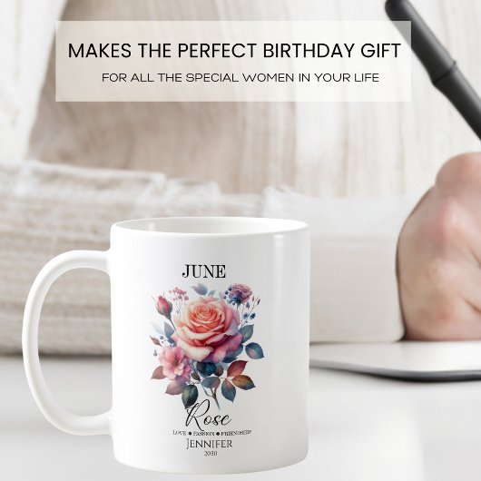 Mug Fleur de rose personnalisable de naissance de juin