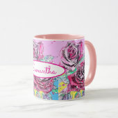 Mug Fleur de rose rouge aquarelle couleur Art (Devant droit)