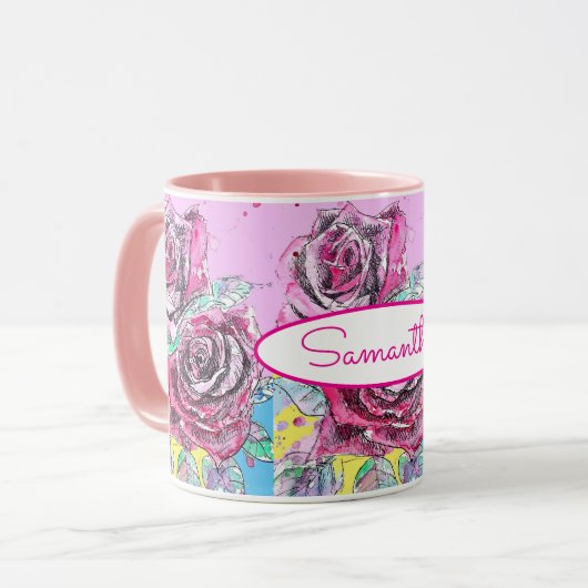 Mug Fleur de rose rouge aquarelle couleur Art (Devant gauche)