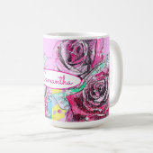 Mug Fleur de rose rouge aquarelle couleur art rose (Devant droit)