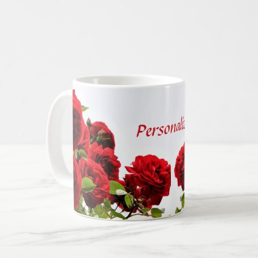 Mug Fleur de rose rouge romantique (Devant gauche)