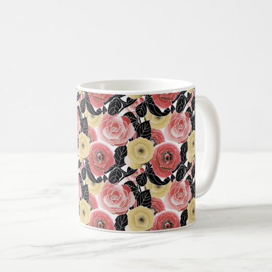 Mug Fleur de roses jaunes et rouges vibrantes (Devant droit)