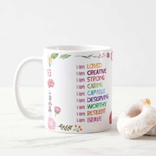 Mug Fleur de style d'affirmation positive (Avec donut)