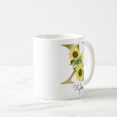 Mug Fleur de tournesol doré personnalisé avec initiale (Devant droit)