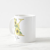 Mug Fleur de tournesol dorée monogrammée initiale X (Devant gauche)