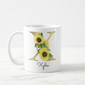 Mug Fleur de tournesol dorée monogrammée initiale X (Gauche)