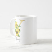 Mug Fleur de tournesol dorée monogrammée initiale Y (Devant gauche)